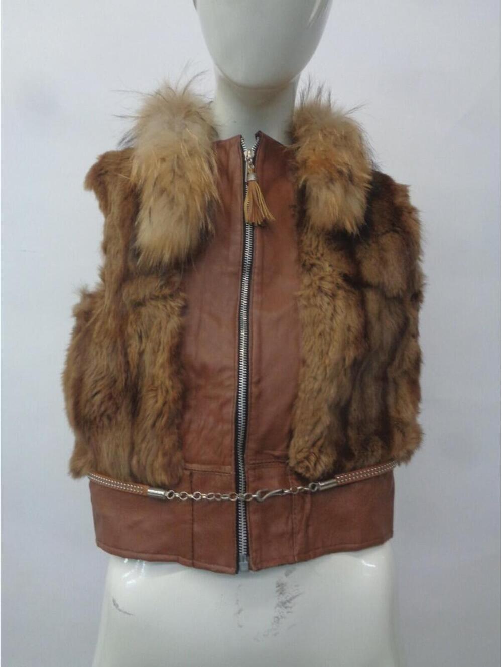 Mint Brown Muskrat Fur & Leather Vest Women Woman Size 0-2 Petite